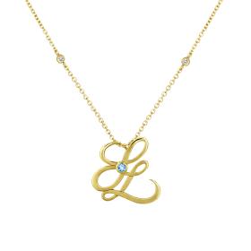 Κολιέ με Διαμάντια & Aquamarine Χρυσός Κ14 SKU-86493