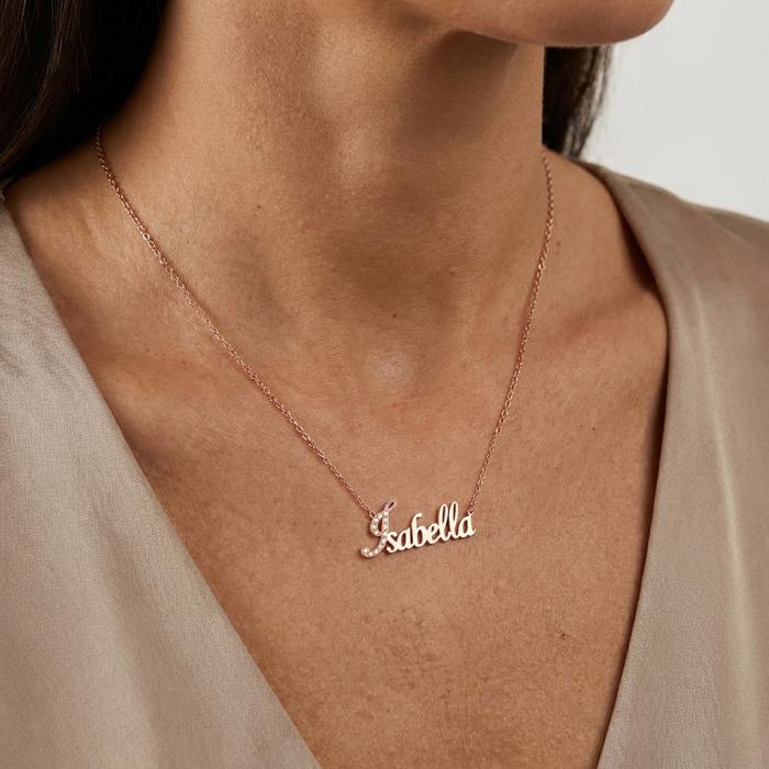 Κολιέ Όνομα με Διαμάντια Ροζ Χρυσός Κ14 SKU-86125