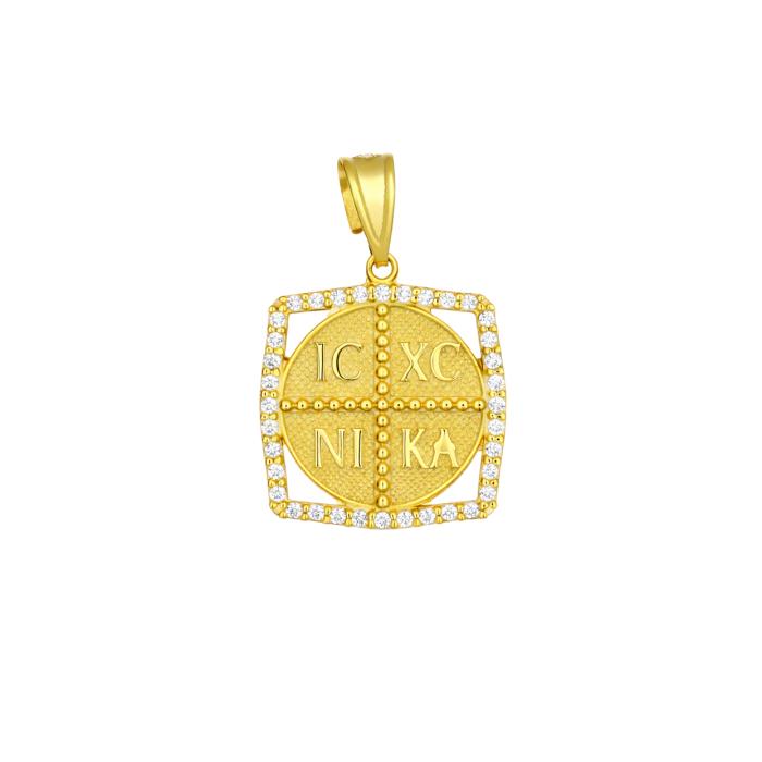 Φυλαχτό Κωνσταντινάτο Χρυσός K9 με Λευκά Ζιργκόν SKU-86285