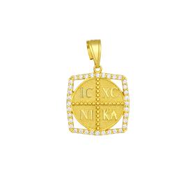 Φυλαχτό Κωνσταντινάτο Χρυσός K9 με Λευκά Ζιργκόν SKU-86285