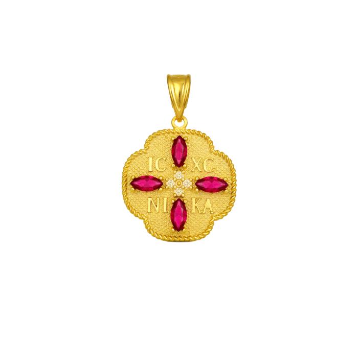 Φυλαχτό Κωνσταντινάτο Χρυσός Κ9 με Λευκά & Ροζ Ζιργκόν SKU-86288