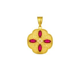 Φυλαχτό Κωνσταντινάτο Χρυσός Κ9 με Λευκά & Ροζ Ζιργκόν SKU-86288