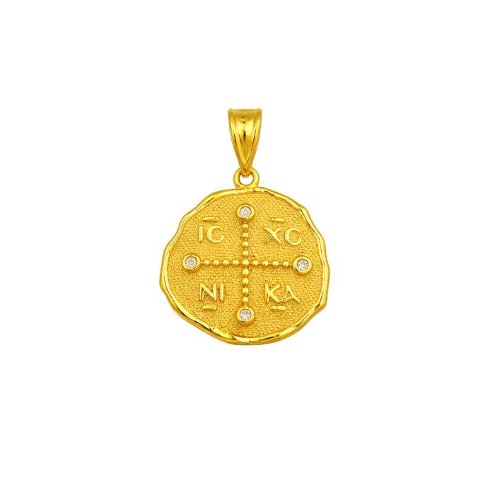 Φυλαχτό Κωνσταντινάτο Χρυσός K9 με Λευκά Ζιργκόν SKU-86290