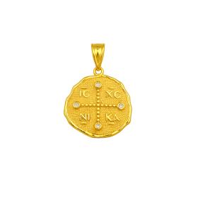 Φυλαχτό Κωνσταντινάτο Χρυσός K9 με Λευκά Ζιργκόν SKU-86290