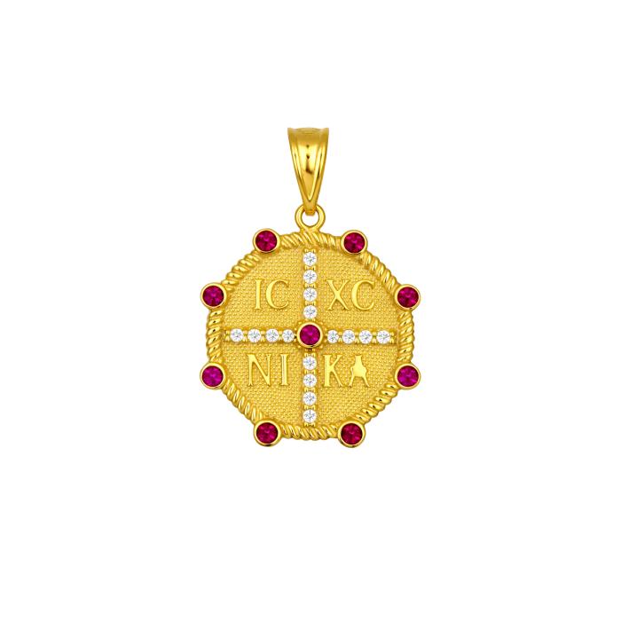 Φυλαχτό Κωνσταντινάτο Χρυσός Κ9 με Λευκά & Ροζ Ζιργκόν SKU-86297