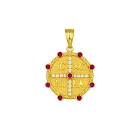 Φυλαχτό Κωνσταντινάτο Χρυσός Κ9 με Λευκά & Ροζ Ζιργκόν SKU-86297