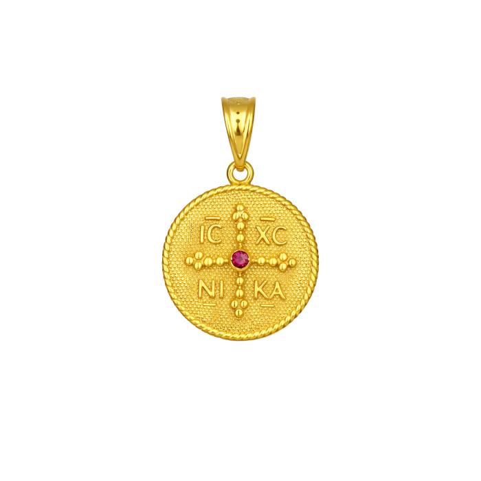 Φυλαχτό Κωνσταντινάτο Χρυσός K9 με Ροζ Ζιργκόν SKU-86298