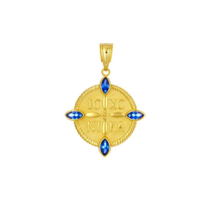 Φυλαχτό Κωνσταντινάτο με Μπλε Ζιργκόν Χρυσός K9 SKU-86301