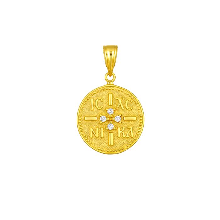 Φυλαχτό Κωνσταντινάτο Χρυσός K9 με Λευκά Ζιργκόν SKU-86306