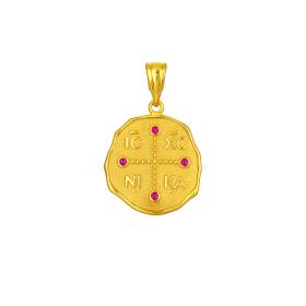 Φυλαχτό Κωνσταντινάτο Χρυσός Κ9 με Ροζ Ζιργκόν SKU-86308