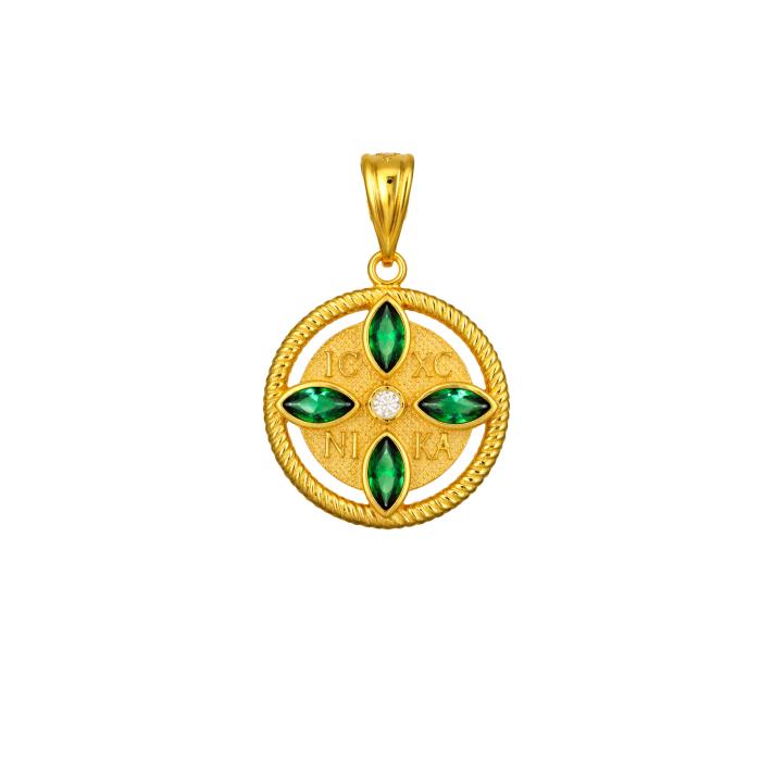 Φυλαχτό Κωνσταντινάτο με Πράσινα Ζιργκόν Χρυσός K9 SKU-86316