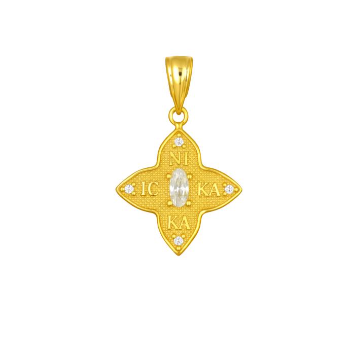 Φυλαχτό Κωνσταντινάτο Χρυσός K9 με Λευκά Ζιργκόν SKU-86324