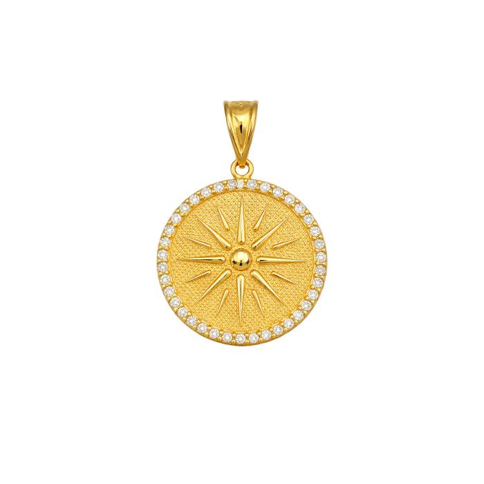 Μενταγιόν Ήλιος της Βεργίνας Χρυσός Κ9 με Λευκά Ζιργκόν