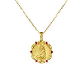 Παιδική Παναγίτσα Φυλαχτό Κωνσταντινάτο με Ρουμπίνι Χρυσός Κ18 SKU-86107