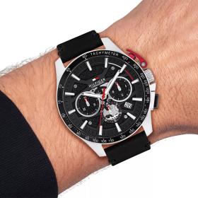 Ανδρικό Ρολόι TOMMY HILFIGER Bank με Μαύρο Δερμάτινο Λουράκι SKU-86371