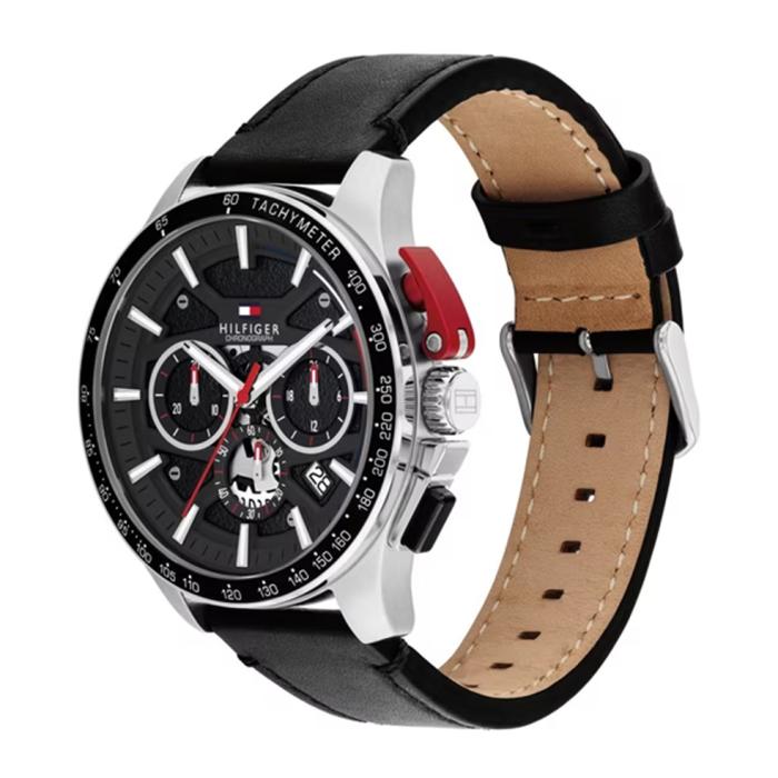 Ανδρικό Ρολόι TOMMY HILFIGER Bank με Μαύρο Δερμάτινο Λουράκι SKU-86371