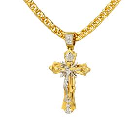 Ανδρικός Σταυρός με Εσταυρωμένο & Αγίους Λευκόχρυσος & Χρυσός K14 SKU-86273