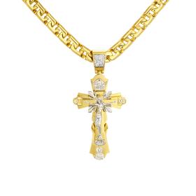 Ανδρικός Σταυρός με Εσταυρωμένο & Αγίους Λευκόχρυσος & Χρυσός K14 SKU-86273
