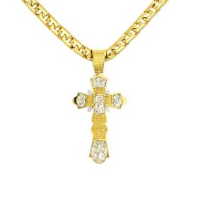 Ανδρικός Σταυρός με Εσταυρωμένο & Αγίους Λευκόχρυσος & Χρυσός K14 SKU-86273