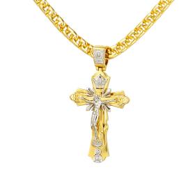 Ανδρικός Σταυρός με Εσταυρωμένο & Αγίους Λευκόχρυσος & Χρυσός K14 με Αλυσίδα SKU-86274