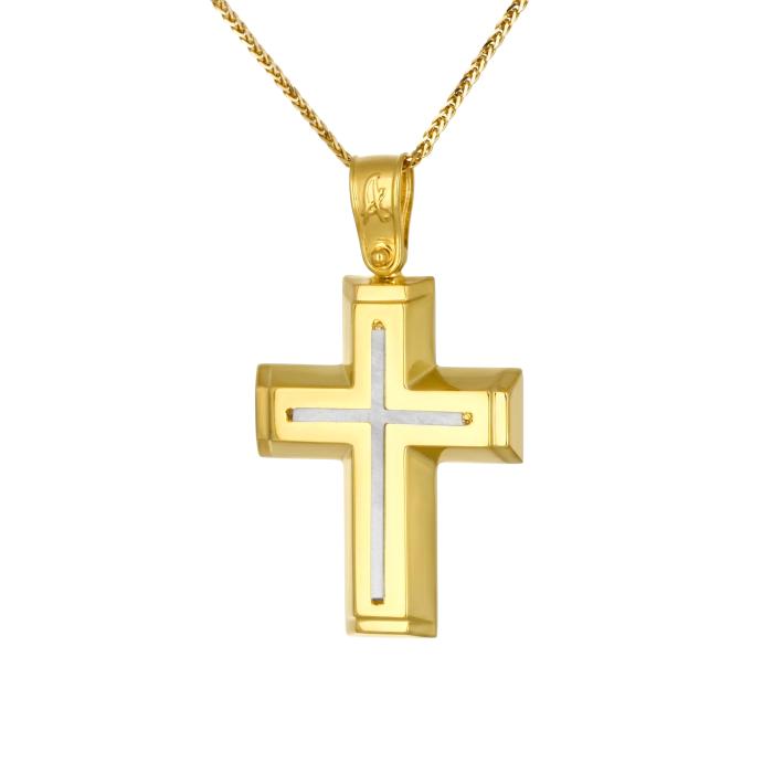 Βαπτιστικός Σταυρός Δίχρωμος Λευκόχρυσος & Χρυσός K14 SKU-86441
