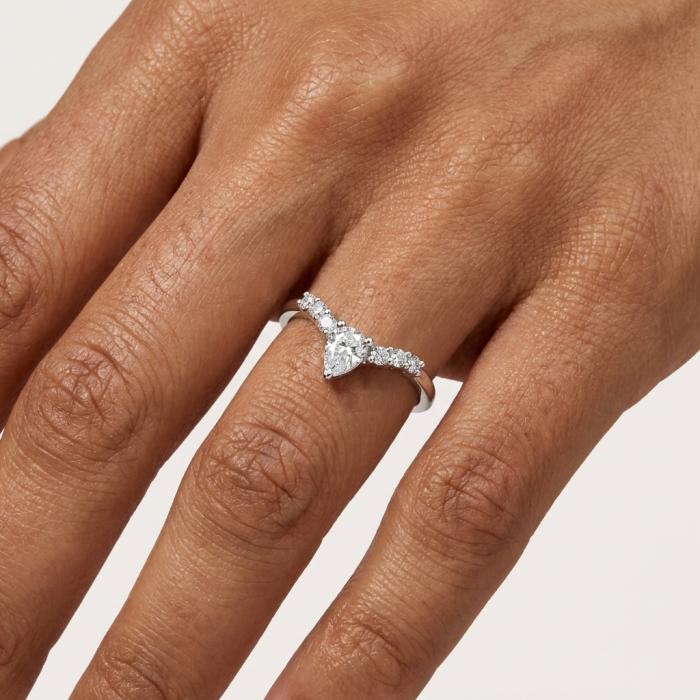 Δαχτυλίδι Σειρέ Δάκρυ με Lab Grown Diamond Λευκόχρυσος K14 SKU-87051