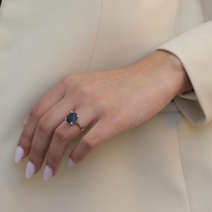 Δαχτυλίδι με Διαμάντια και London Blue Topaz Λευκόχρυσος Κ18 SKU-87142