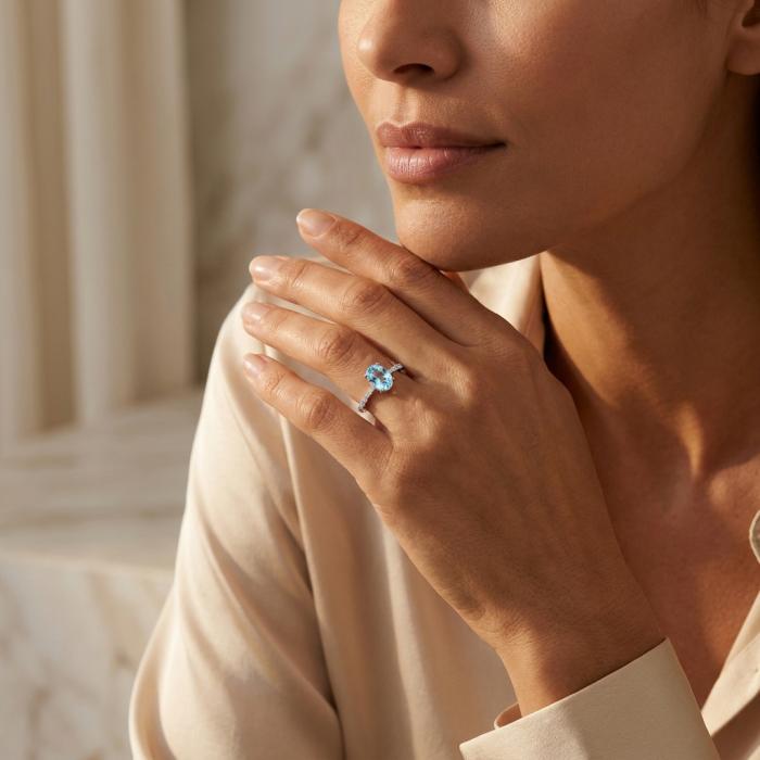 Δαχτυλίδι με Διαμάντια και Sky Blue Topaz από Λευκόχρυσο K18 SKU-87188