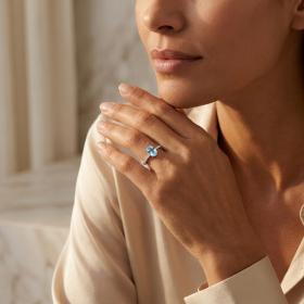 Δαχτυλίδι με Διαμάντια και Sky Blue Topaz από Λευκόχρυσο K18 SKU-87188