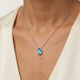 Κολιέ Δάκρυ Λευκόχρυσος Κ18 με Διαμάντια & Sky Blue Topaz SKU-87148