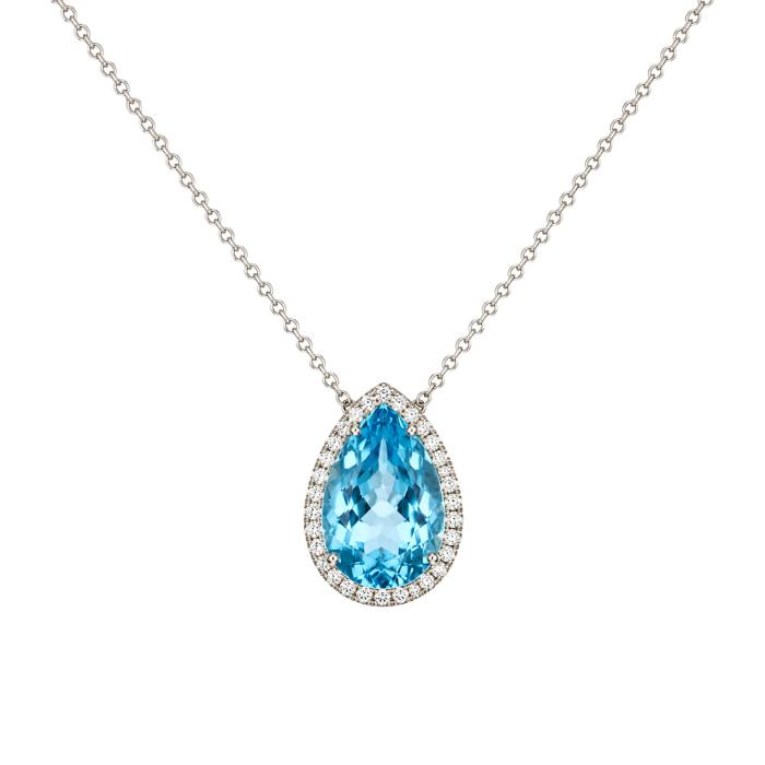 Κολιέ Δάκρυ Λευκόχρυσος Κ18 με Διαμάντια & Sky Blue Topaz SKU-87148