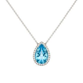 Κολιέ Δάκρυ Λευκόχρυσος Κ18 με Διαμάντια & Sky Blue Topaz SKU-87148