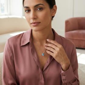 Κολιέ Δάκρυ Λευκόχρυσος Κ18 με Διαμάντια & Sky Blue Topaz SKU-87148