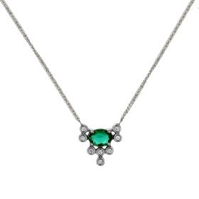 Κολιέ με Διαμάντια & Treated Emerald σε Λευκόχρυσο K14 SKU-87332