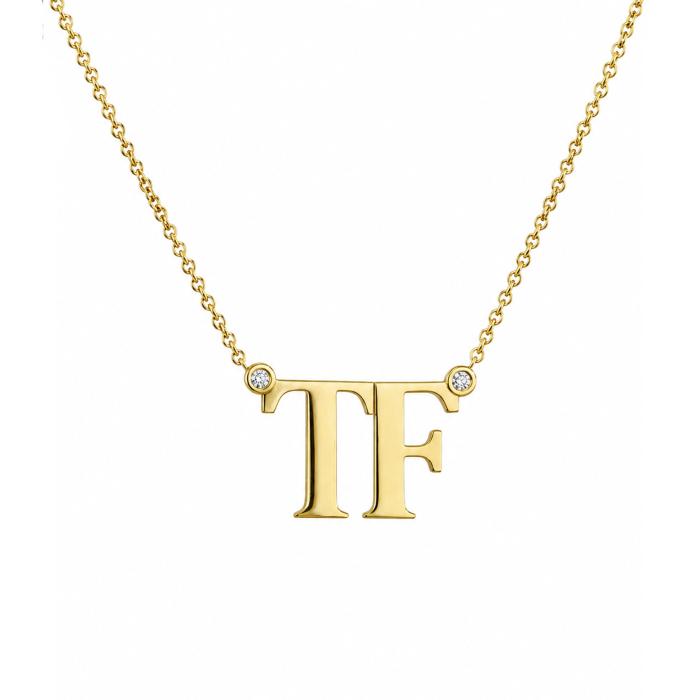 Γυναικείο Κολιέ Μονογράμματα από Κίτρινο Χρυσό Κ9 με Λευκά Ζιργκόν SKU-87498
