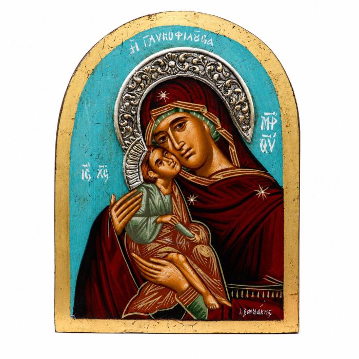 Χειροποίητη Αγιογραφία Παναγία η Γλυκοφιλούσα Ασήμι 925° SKU-87641