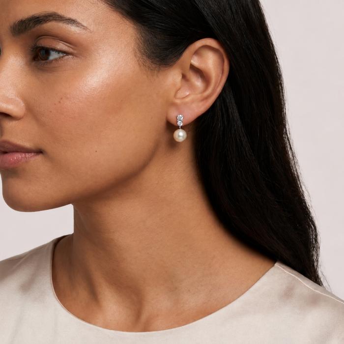 Σκουλαρίκια με Μαργαριτάρια & Διαμάντια Λευκόχρυσος K18 SKU-87837