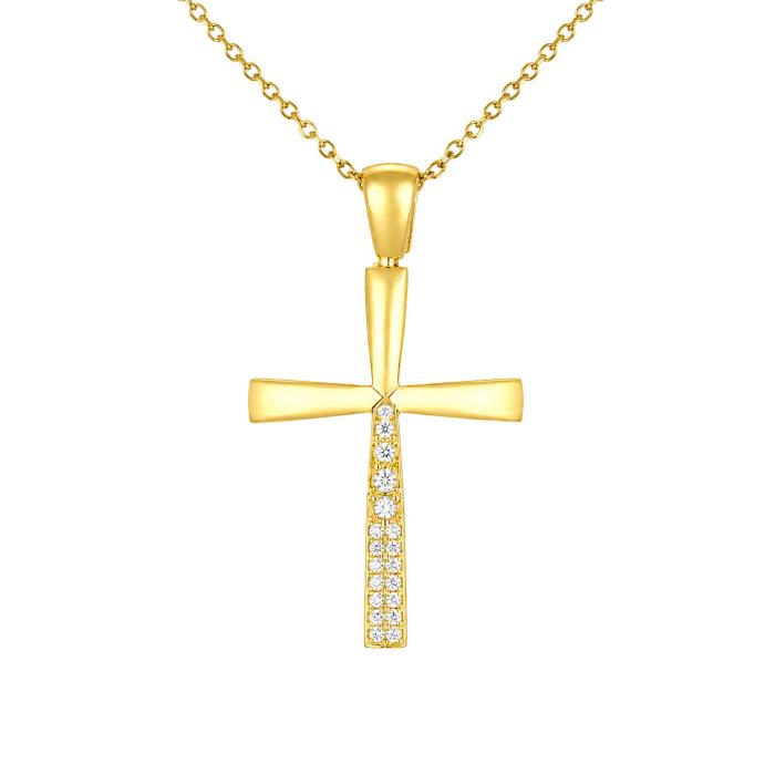 Σταυρός Χρυσός K9 με Λευκά Ζιργκόν SKU-87233