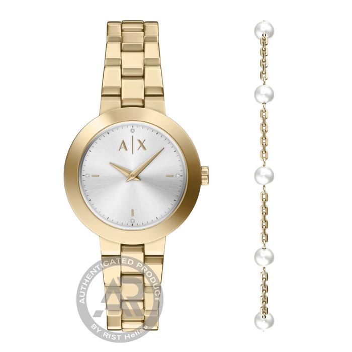 Γυναικείο Ρολόι ARMANI Exchange Jackie Set με Χρυσό Μπρασελέ SKU-89984