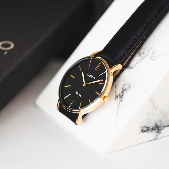 Ρολόι OOZOO Vintage με Μαύρο Δερμάτινο Λουράκι SKU-89568
