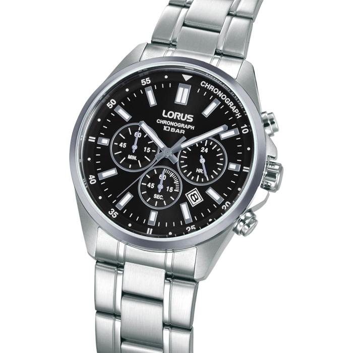 Ανδρικό Ρολόι LORUS Sports με Μαύρο Καντράν & Ασημί Μπρασελέ